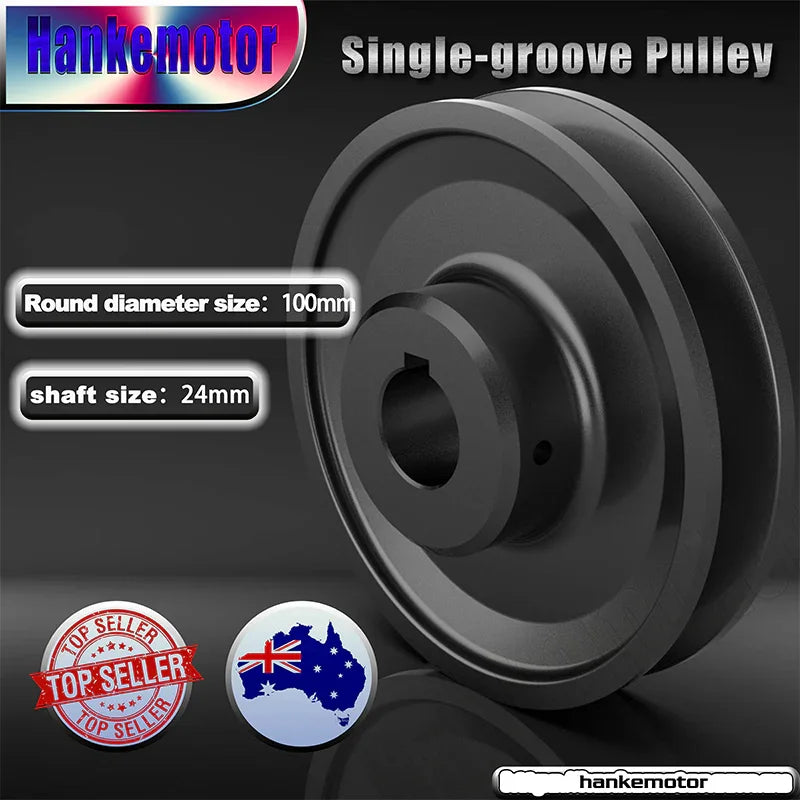 100mm Outer Diameter shaft size 24mm Single groove Pulley for electric motor Cast Iron Made - Hankemotor - AU