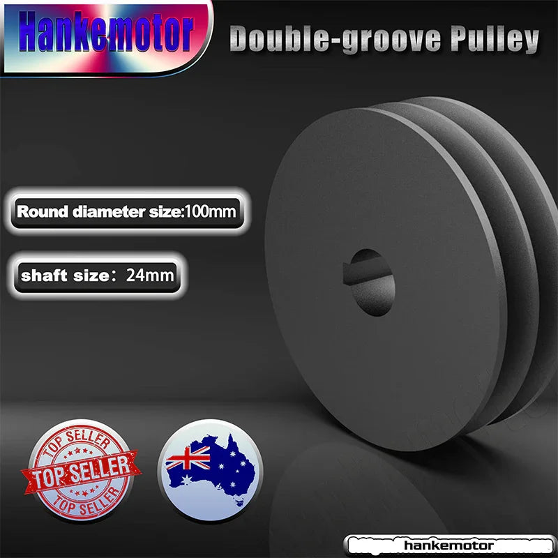 100mm Outer Diameter shaft size 24mm Double groove Pulley Cast Iron Made for electric motor - Hankemotor - AU