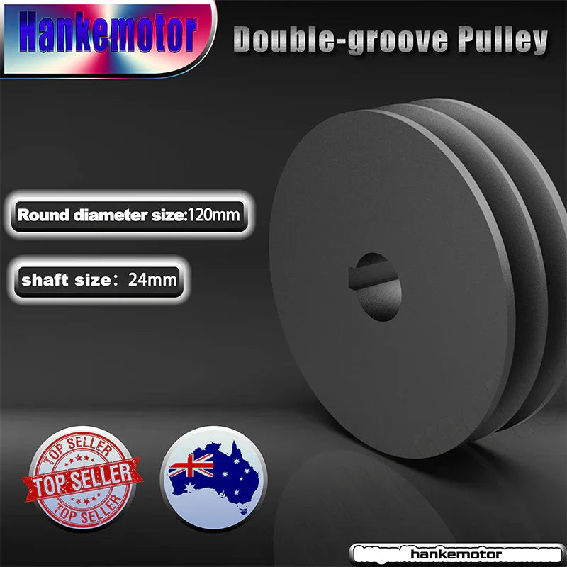 120mm shaft size 24mm Outer Diameter Double groove Pulley for electric motor Cast Iron Made - Hankemotor - AU