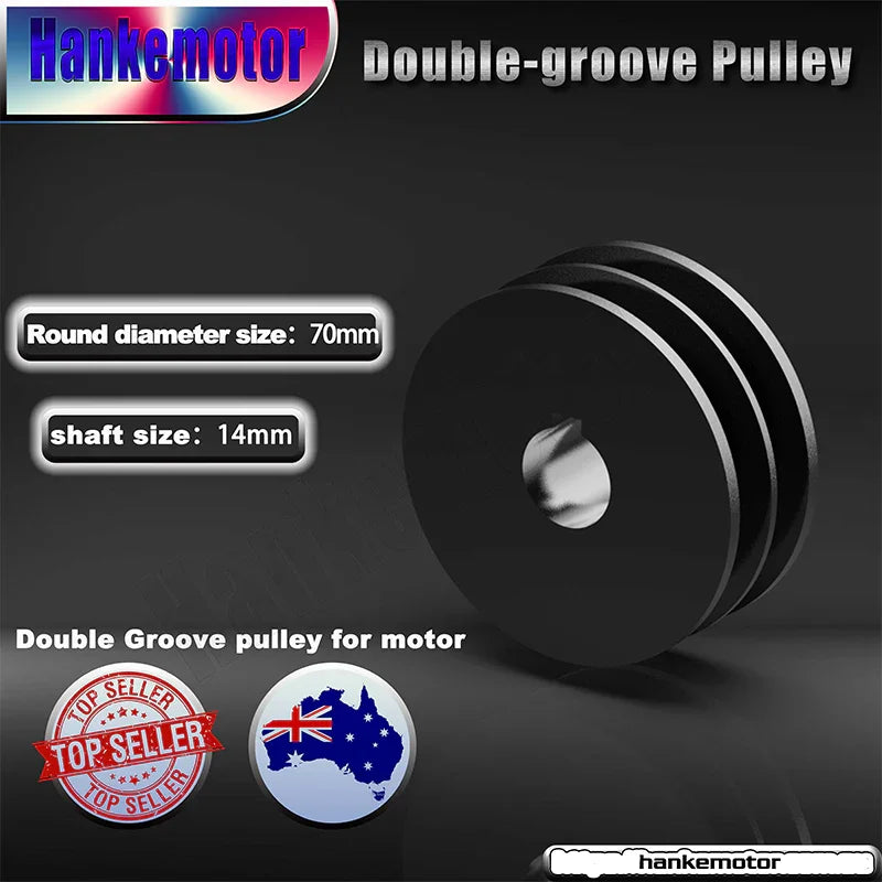 Outer Diameter 70mm Double groove Pulley shaft size 14mm for electric motor Cast Iron Made - Hankemotor - AU