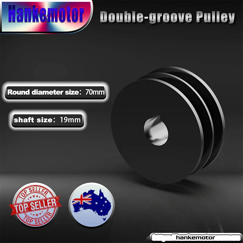 Double groove Pulley 70mm Outside Diameter, 19mm Bore Size for electric motor Cast Iron Made - Hankemotor - AU