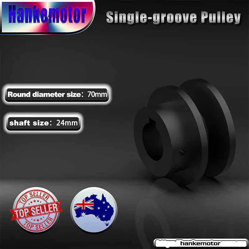 70mm Outer Diameter shaft size 24mm Single groove Pulley for electric motor Cast Iron Made - Hankemotor - AU