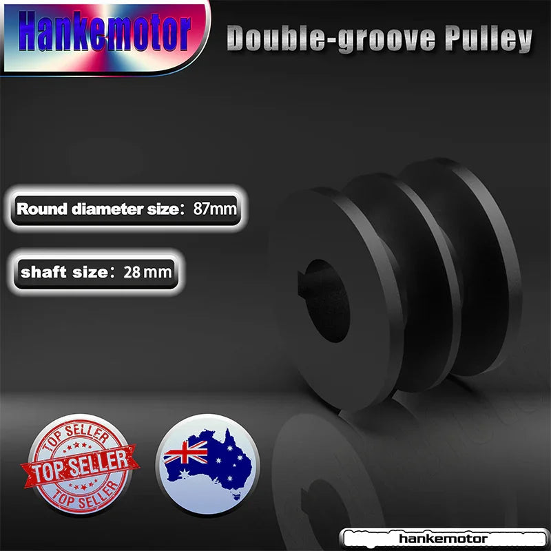 Outer Diameter 87mm shaft size 28mm Double groove Pulley for electric motor Cast Iron Made - Hankemotor - AU