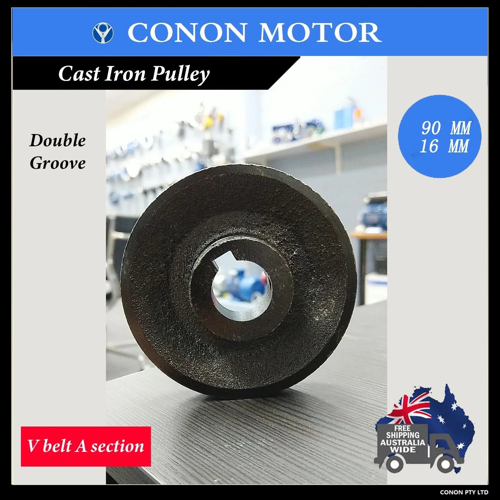 Double groove Pulley 90mm shaft size 16mm for electric motor Cast Iron Made - Hankemotor - AU