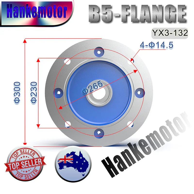 Electric motor 132 Frame B5 Flange shaft 38MM YX3 SERIES Three phase motor - Hankemotor - AU