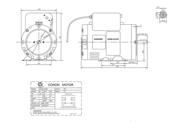 Single Phase NEMA Electric Motor 240V 1.65KW 2.25HP 2850rpm B56 1Ph CS ...