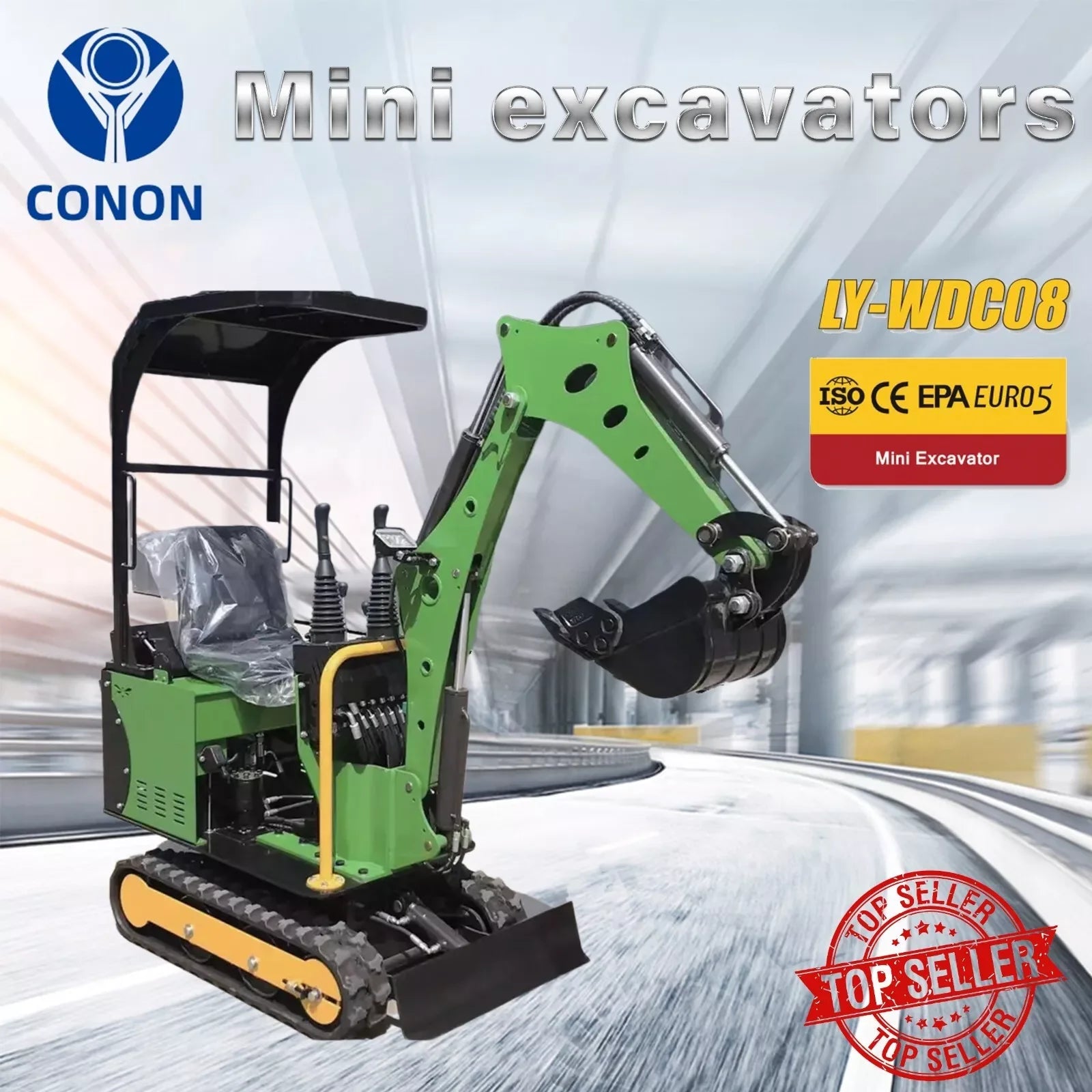 Brand New MINI Excavator 0.8T/13.5HP Breton Gasoline Engine Green Blue - Hankemotor - AU
