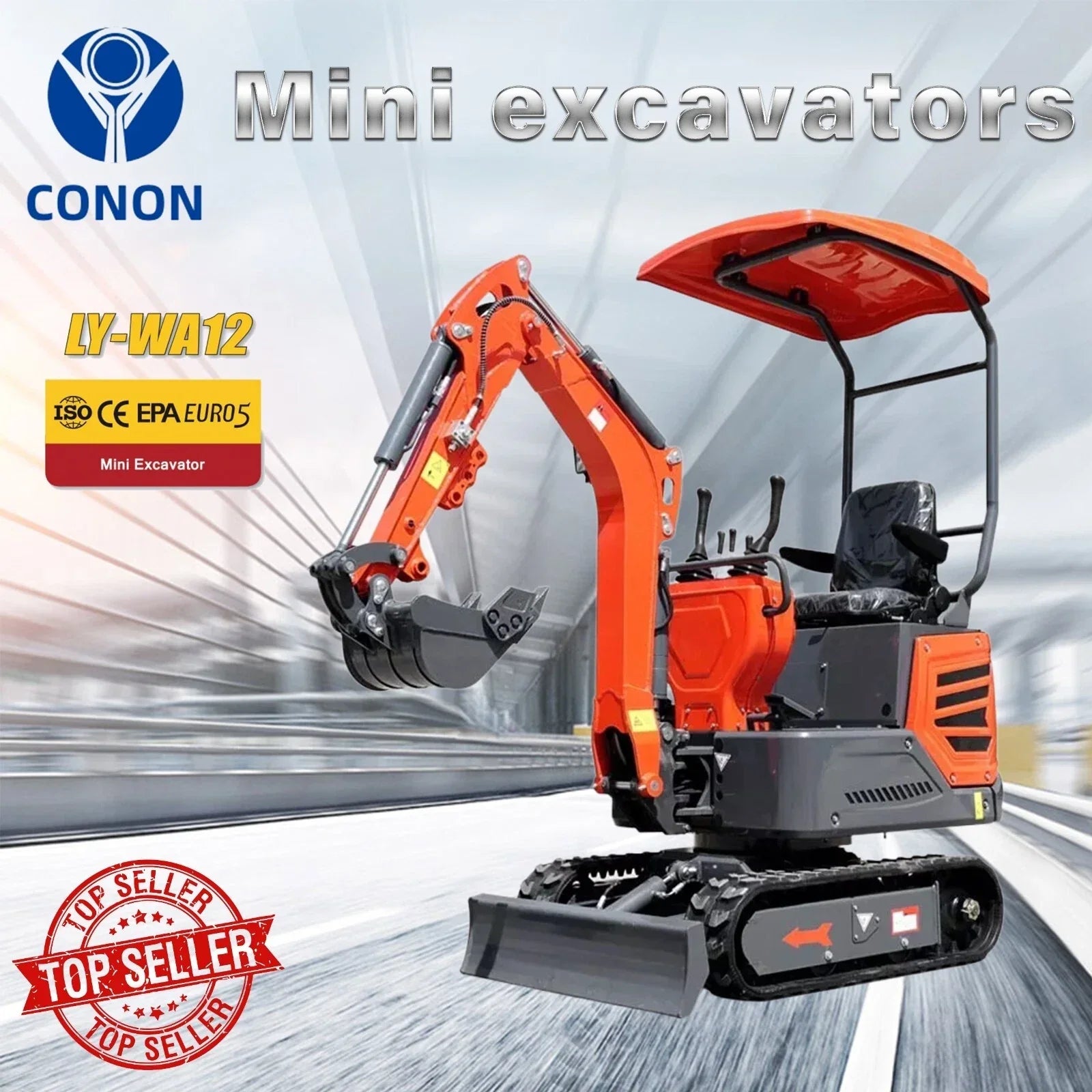 Brand NEW MINI Excavator DIESEL Engine 1.2T in Red and Yellow Color - Hankemotor - AU