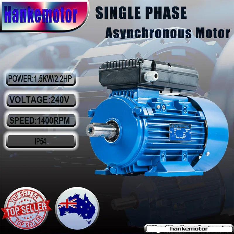 Shaft 24mm 1.5kW/ 2HP 1400rpm Electric motor single phase 240v cement mixer. Car Hoist. Fan pump - Hankemotor - AU