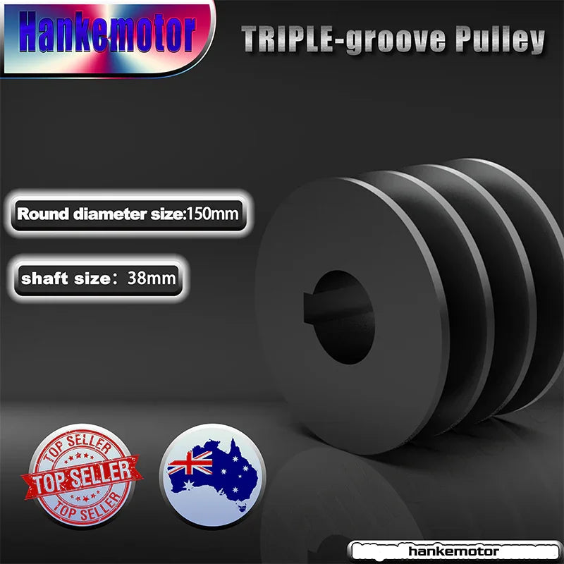 150mm Outer Diameter Triple groove Cast Iron Pulley shaft size 38mm V type A section - Hankemotor - AU