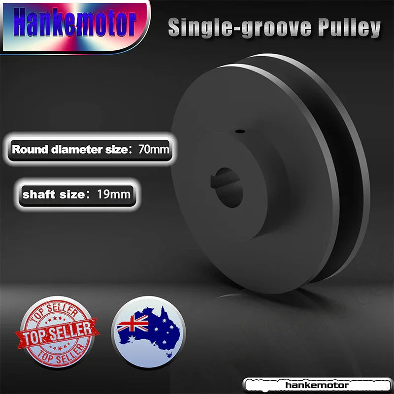 Cast Iron Single Groove Pulley 70mm Outside Diameter, 19mm Bore Size for Electric Motors - Hankemotor - AU