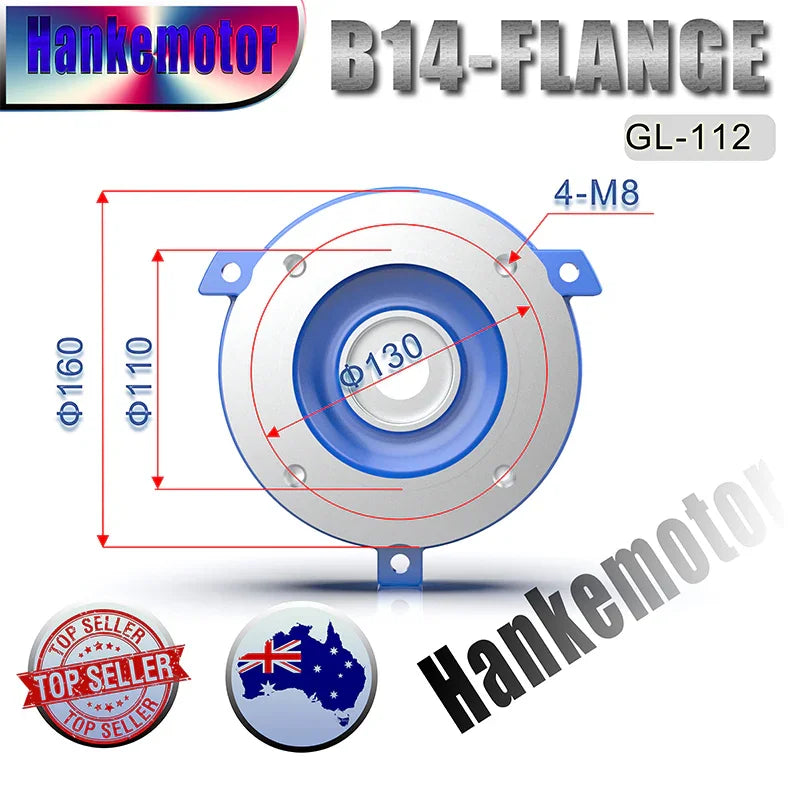 Aluminum Electric motor B14Flange shaft 28mm, for GL-112 - Hankemotor - AU