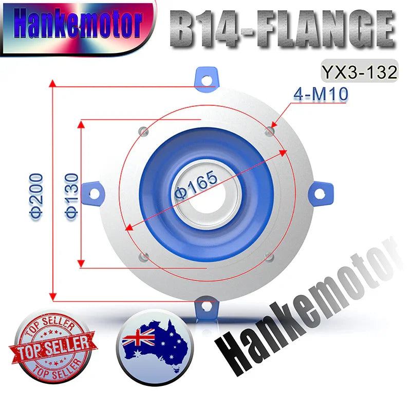 Electric motor 132 Frame B14A Flange shaft 38MM YX3 SERIES Three phase motor - Hankemotor - AU